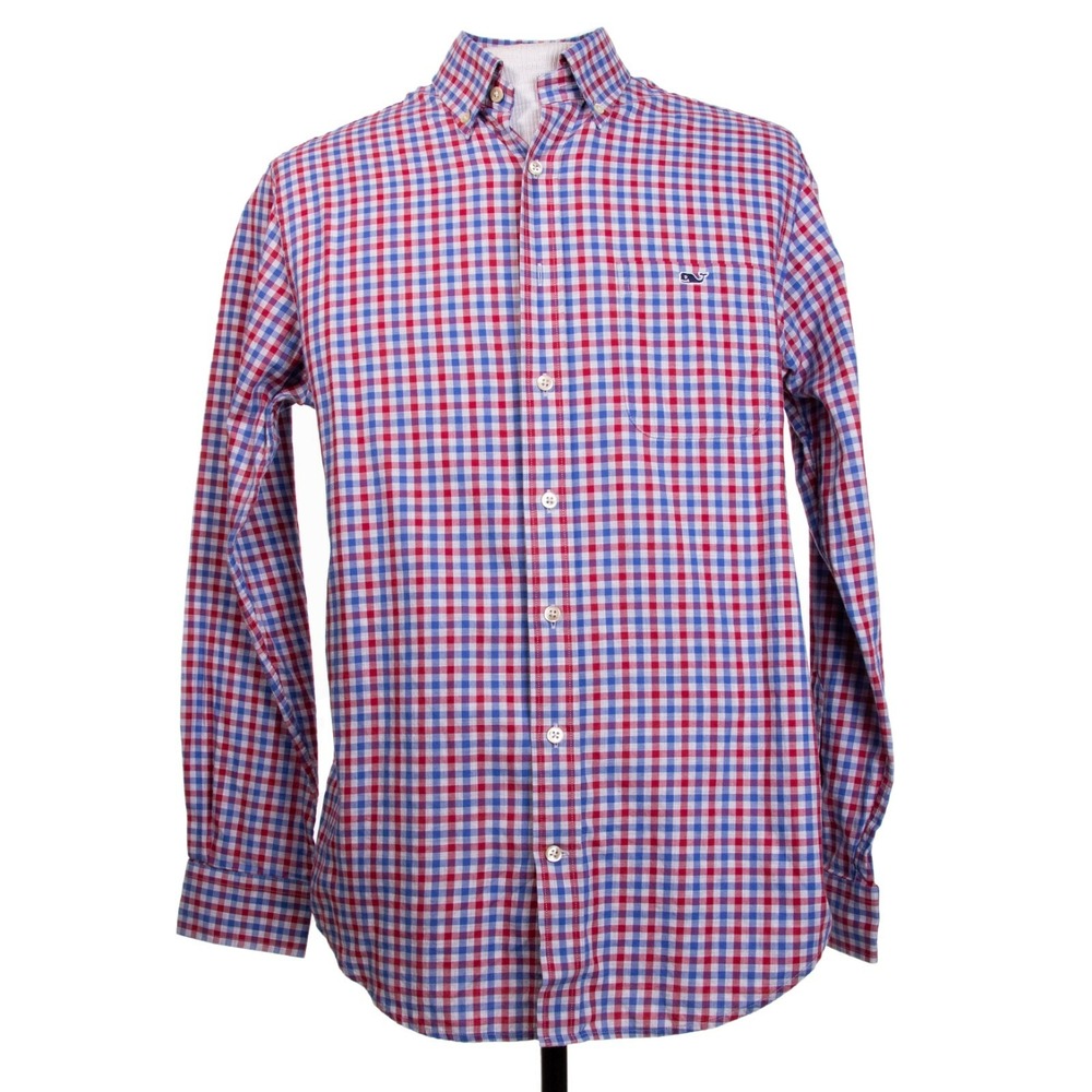 Vineyard Vines Slim Fit Tucker Shirt Mens M Check‎ LS Button Front Shirt